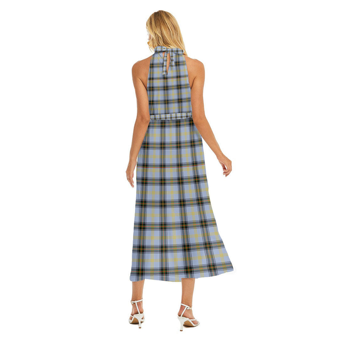 Bell of the Borders Tartan Crest Wrap Hem Belted Halter Dress