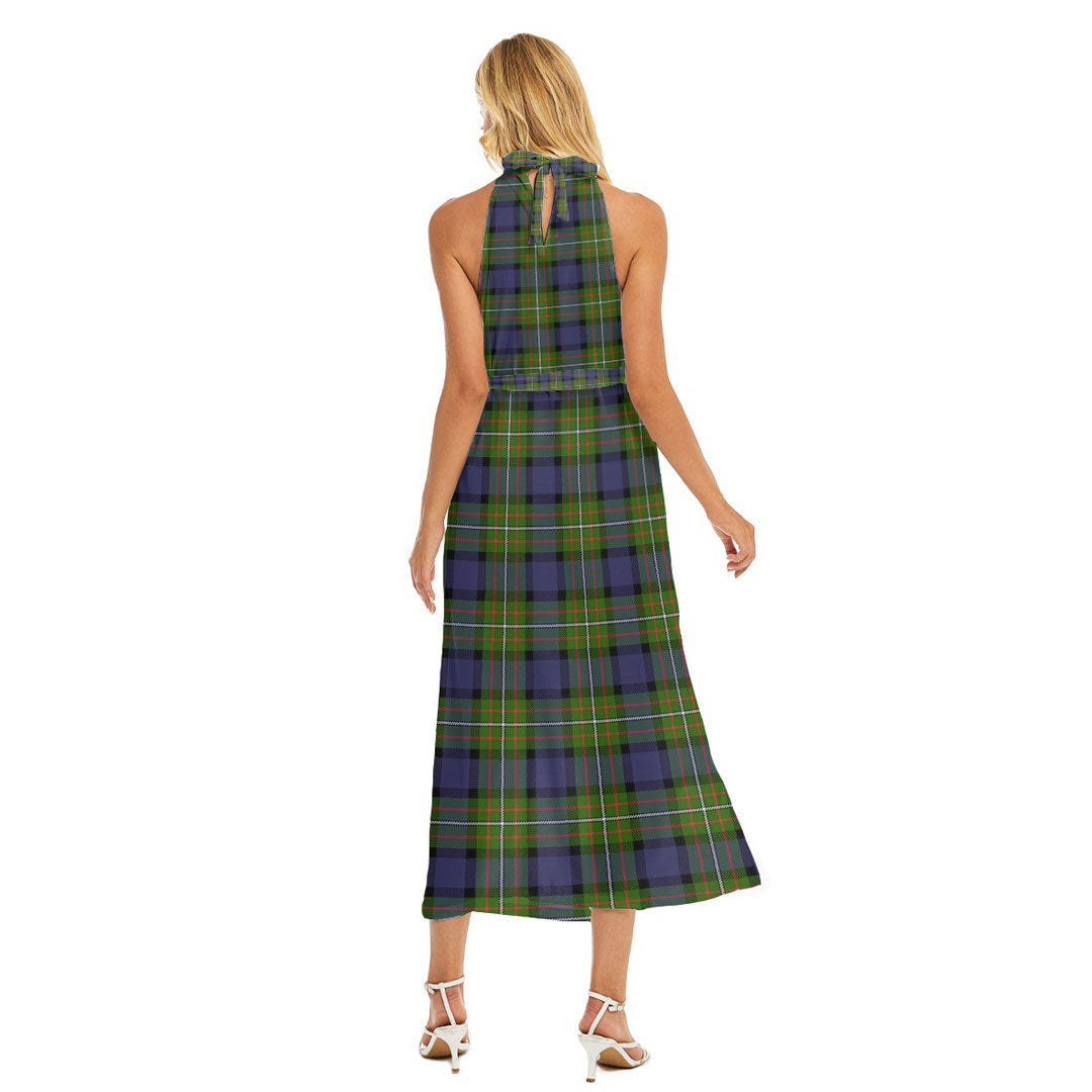 Fergusson Modern Tartan Plaid Wrap Hem Belted Halter Dress