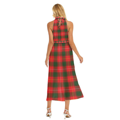 MacFie Tartan Plaid Wrap Hem Belted Halter Dress