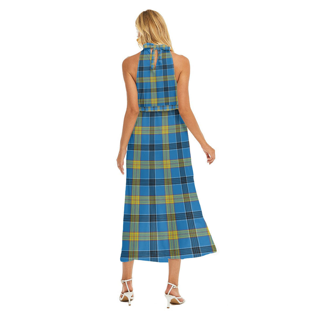 Laing Tartan Plaid Wrap Hem Belted Halter Dress