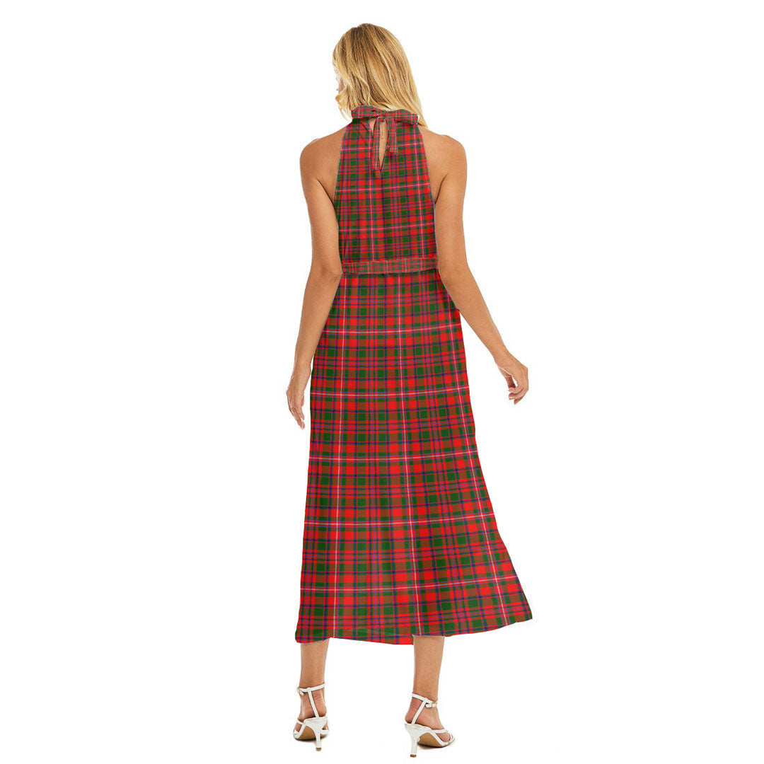 MacKinnon Modern Tartan Plaid Wrap Hem Belted Halter Dress