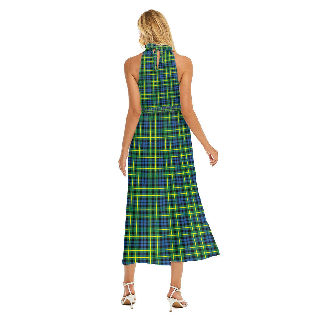 Campbell of Breadalbane Ancient Tartan Crest Wrap Hem Belted Halter Dress