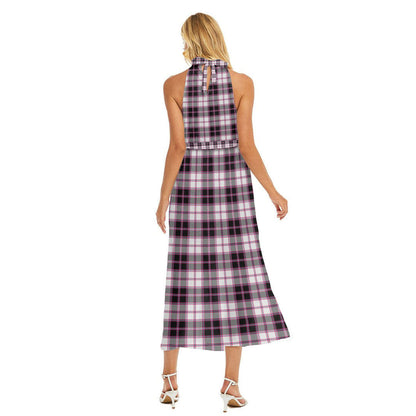 MacPherson Hunting Modern Tartan Plaid Wrap Hem Belted Halter Dress