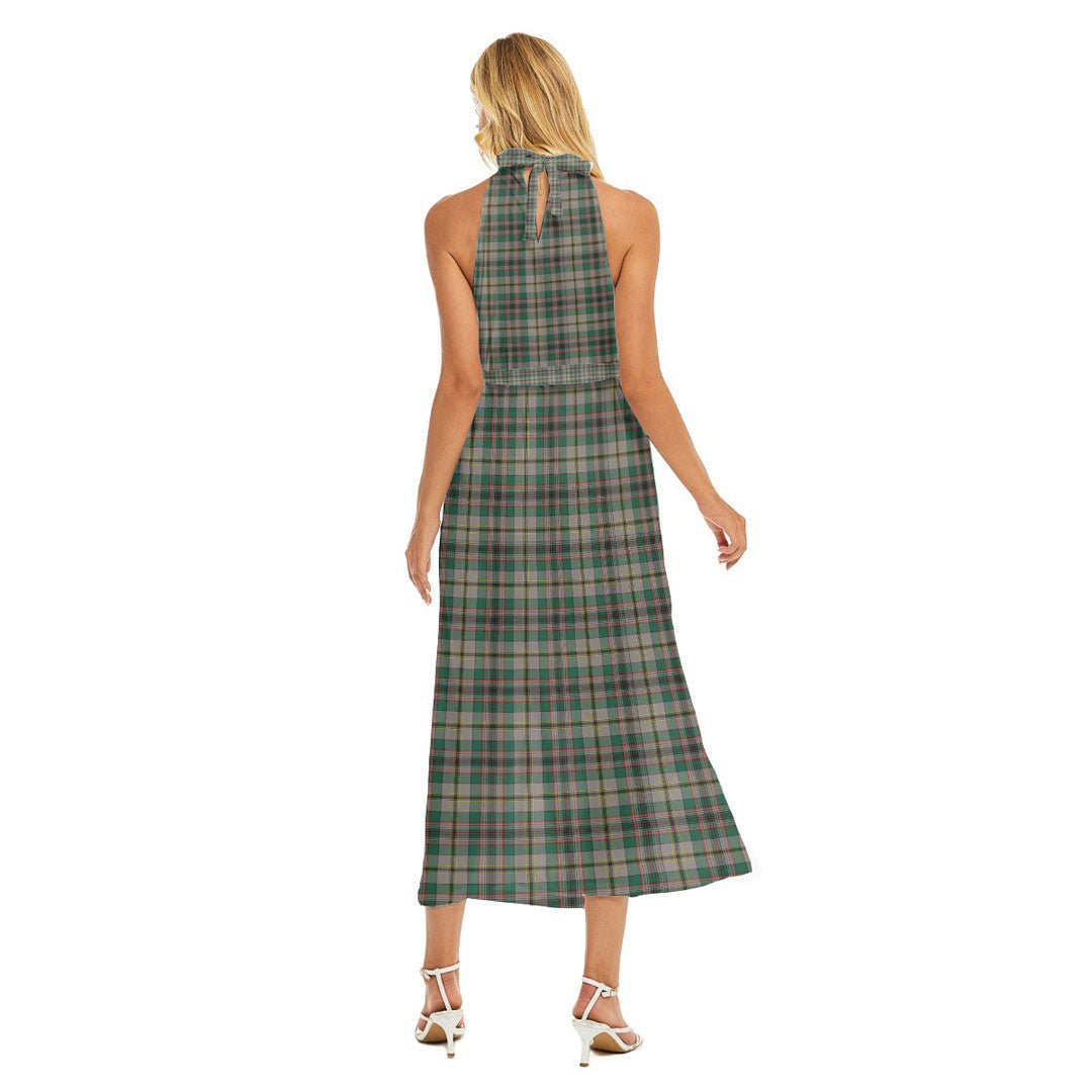 Craig Ancient Tartan Crest Wrap Hem Belted Halter Dress