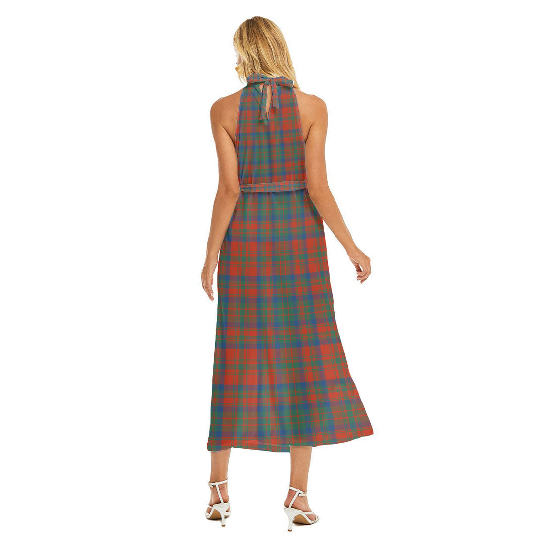 Matheson Ancient Tartan Plaid Wrap Hem Belted Halter Dress