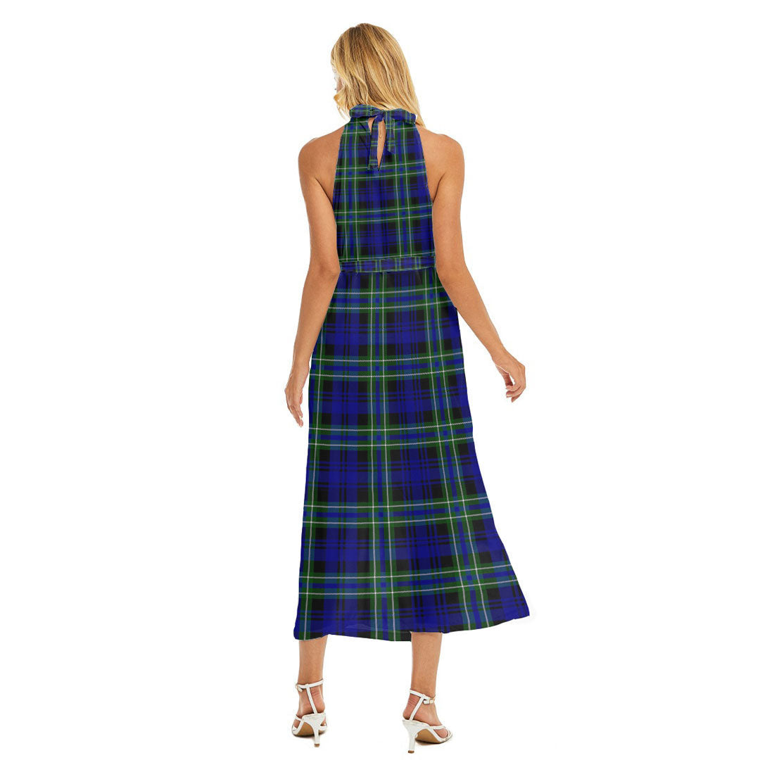 Arbuthnot Modern Tartan Plaid Wrap Hem Belted Halter Dress