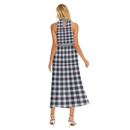 MacRae Dress Modern Tartan Crest Wrap Hem Belted Halter Dress