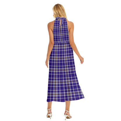 Ochterlony Tartan Plaid Wrap Hem Belted Halter Dress