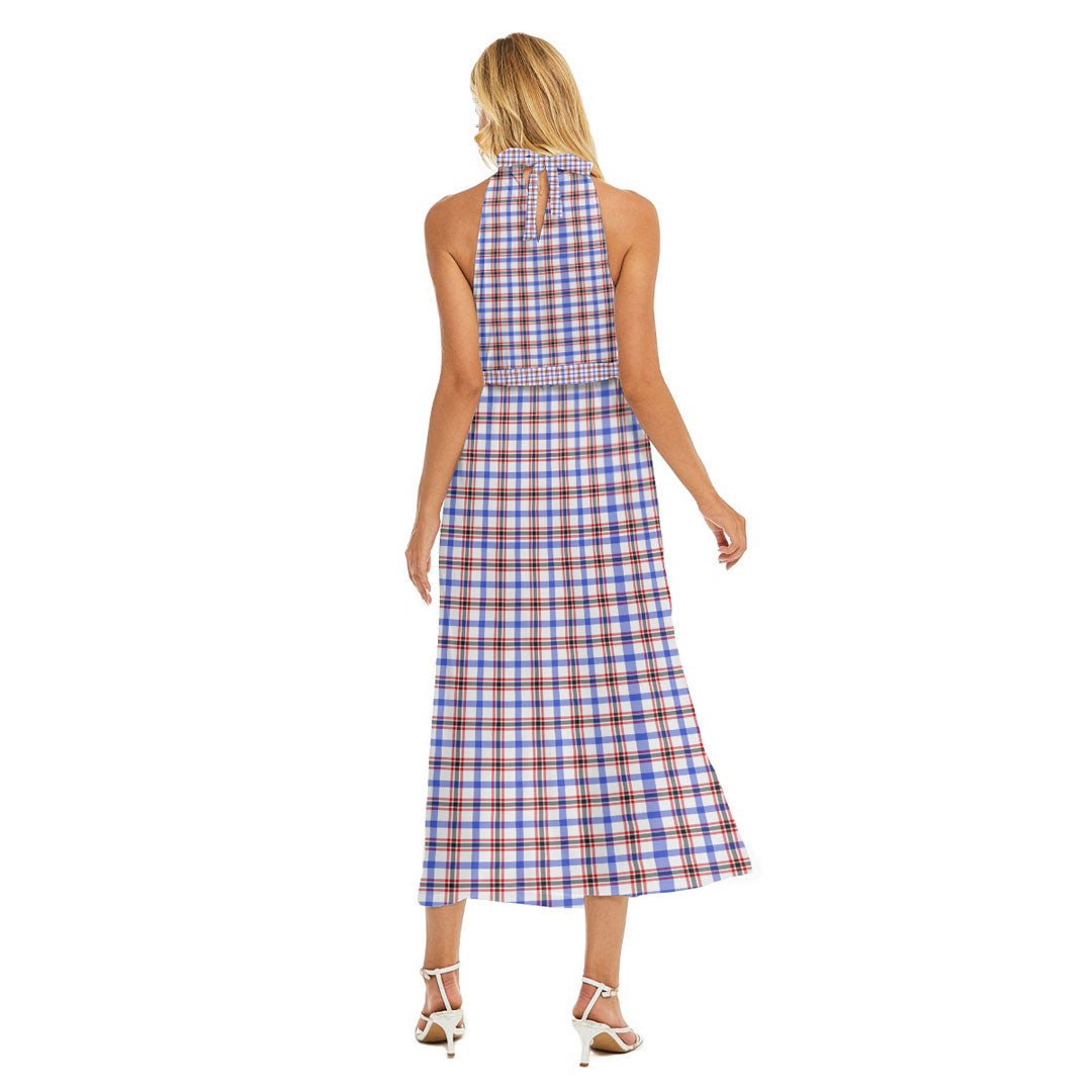 Boswell Modern Tartan Crest Wrap Hem Belted Halter Dress