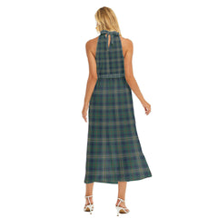 Kennedy Modern Tartan Plaid Wrap Hem Belted Halter Dress