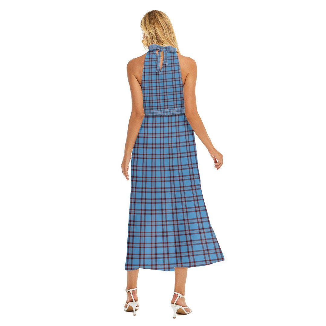 Elliot Ancient Tartan Crest Wrap Hem Belted Halter Dress