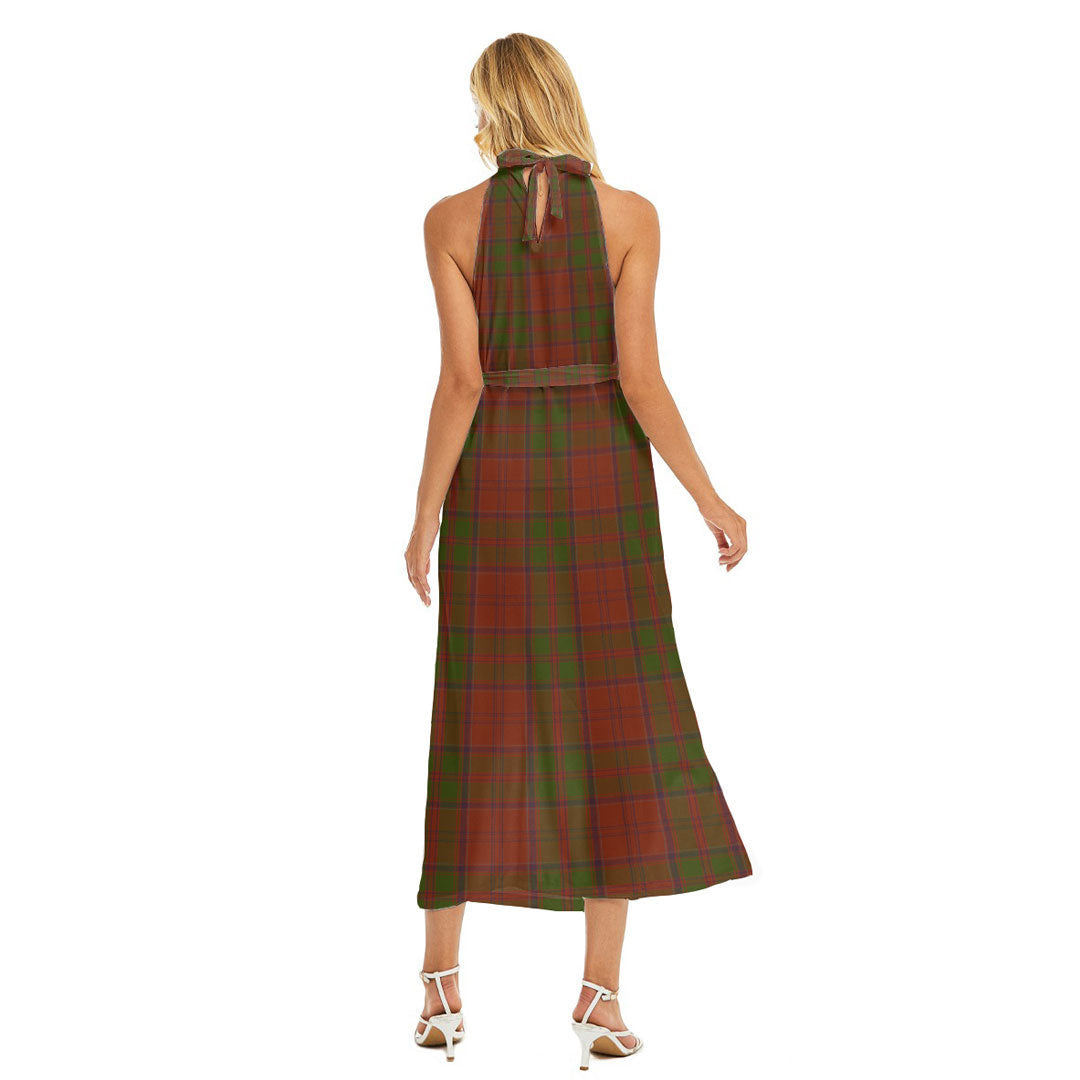 Drummond Tartan Plaid Tartan Plaid Wrap Hem Belted Halter Dress