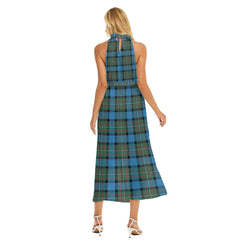 Fergusson Ancient Tartan Plaid Wrap Hem Belted Halter Dress