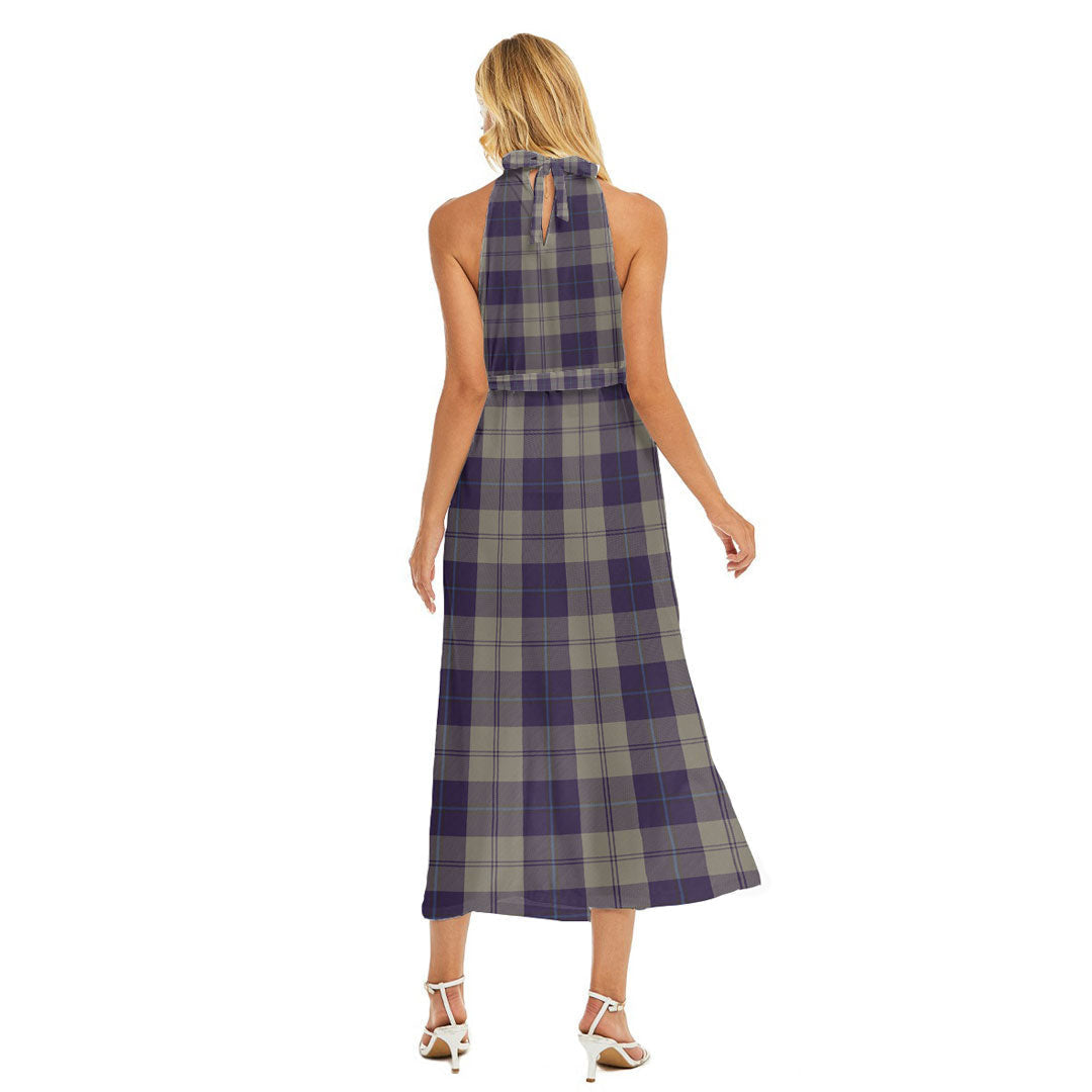 Cunningham Dress Blue Dancers Tartan Plaid Wrap Hem Belted Halter Dress