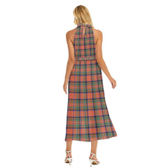 Stewart Royal Ancient Tartan Plaid Wrap Hem Belted Halter Dress