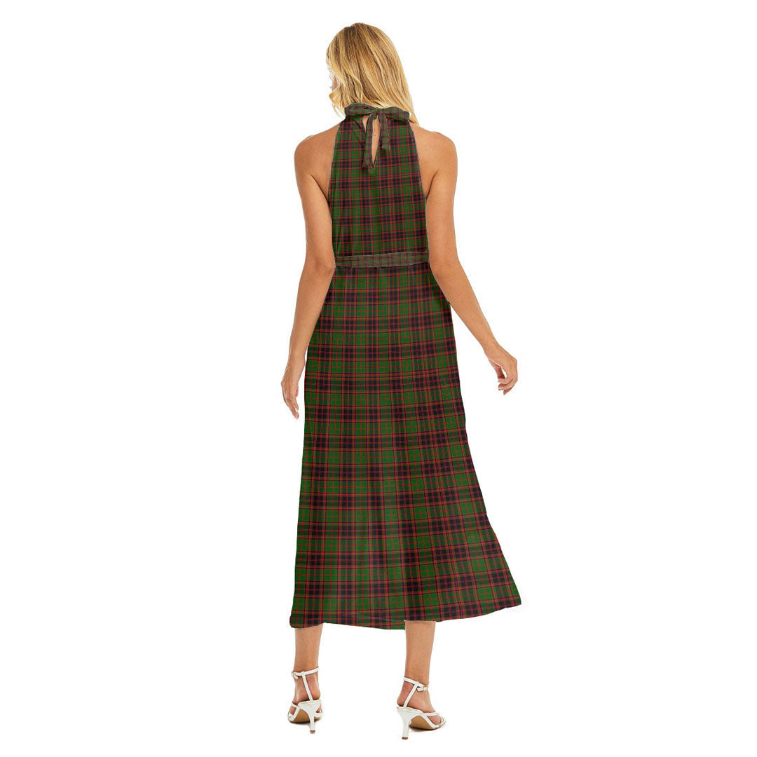 Buchan Modern Tartan Crest Wrap Hem Belted Halter Dress