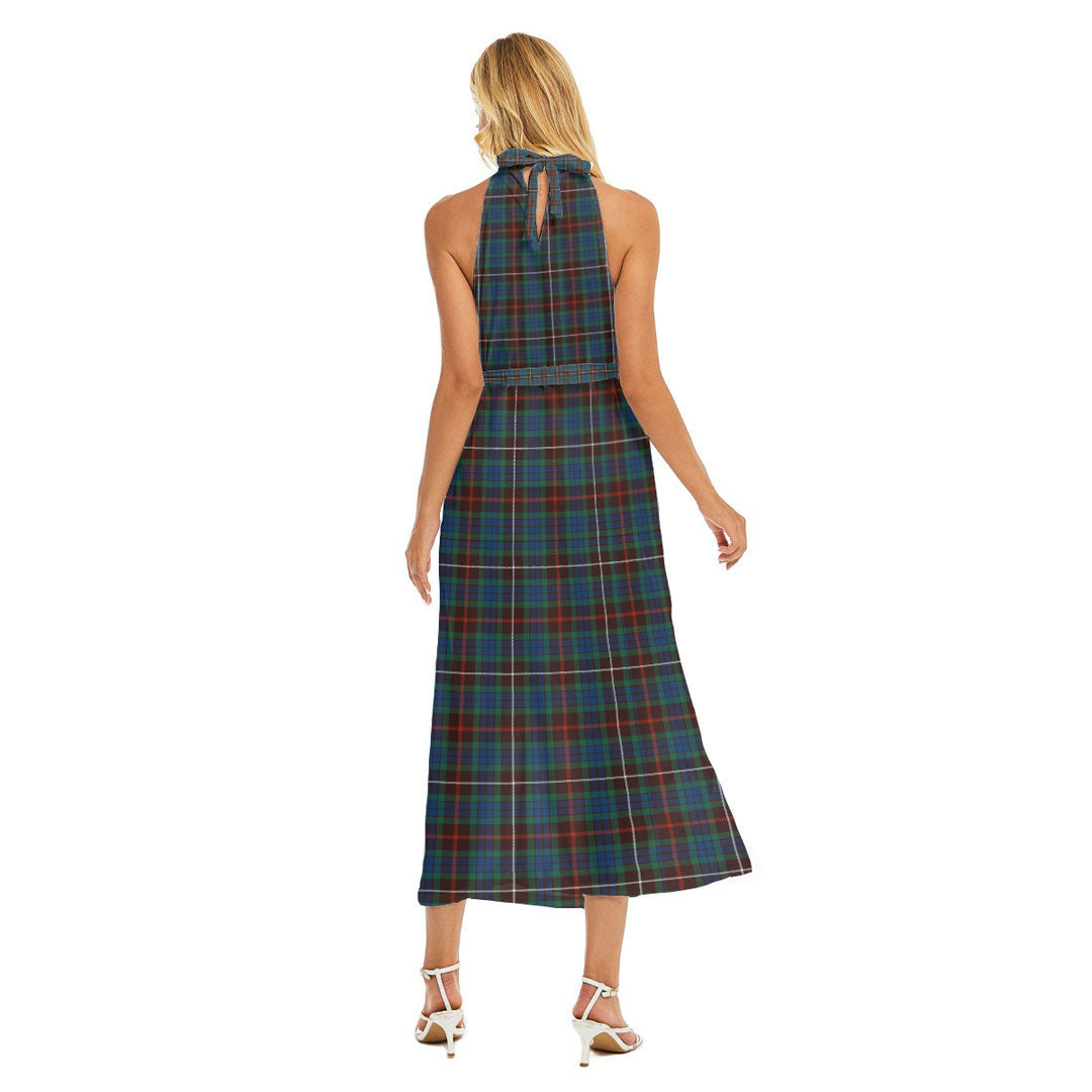 Fraser Hunting Ancient Tartan Crest Wrap Hem Belted Halter Dress