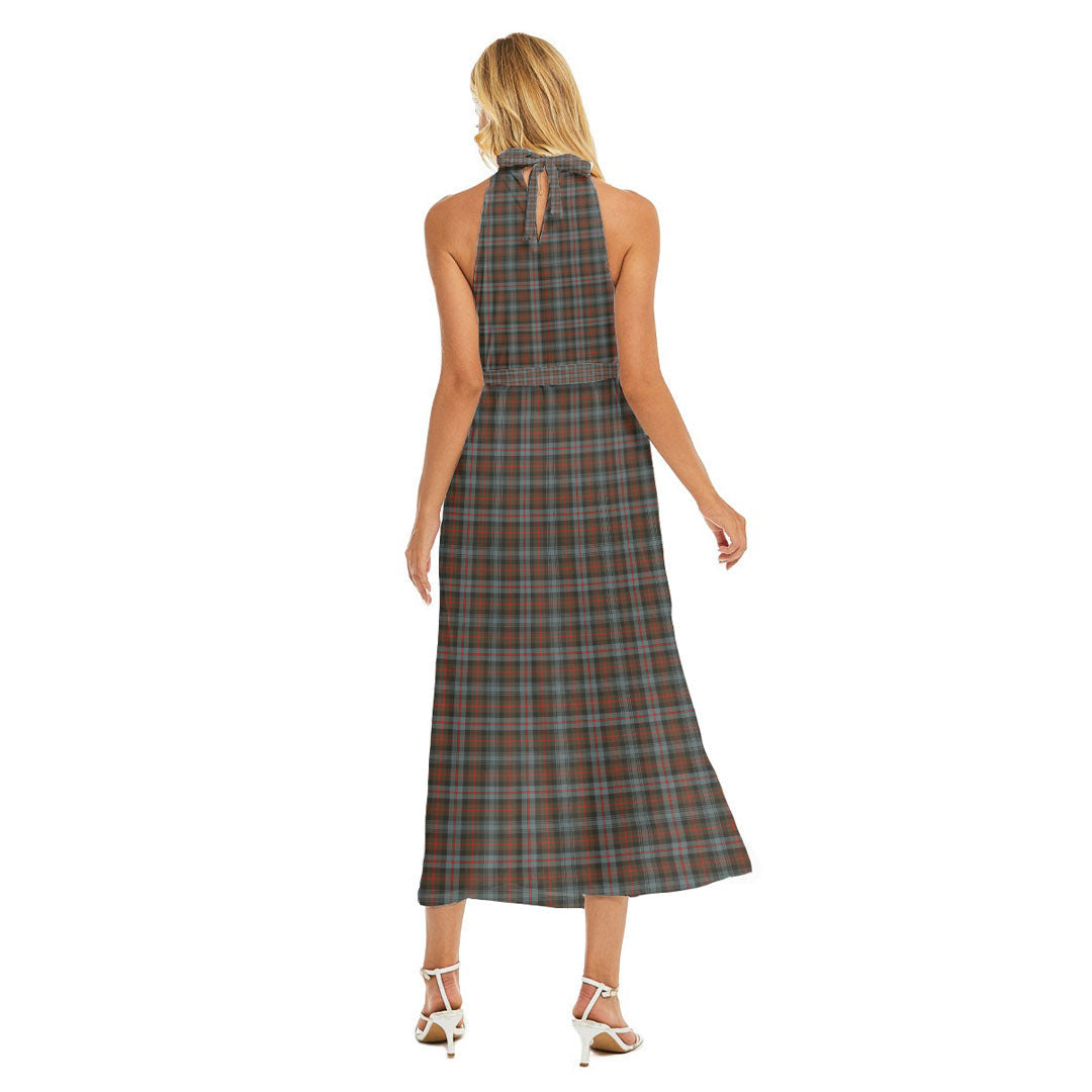 Murray of Atholl Weathered Tartan Crest Wrap Hem Belted Halter Dress