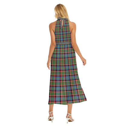 Stirling Bannockburn District Tartan Crest Wrap Hem Belted Halter Dress