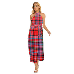 Aberdeen District Tartan Plaid Wrap Hem Belted Halter Dress