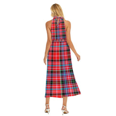 Aberdeen District Tartan Plaid Wrap Hem Belted Halter Dress