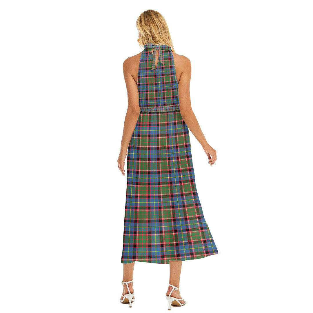 Aikenhead Tartan Plaid Wrap Hem Belted Halter Dress