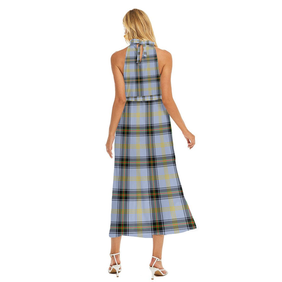 Bell of the Borders Tartan Plaid Wrap Hem Belted Halter Dress