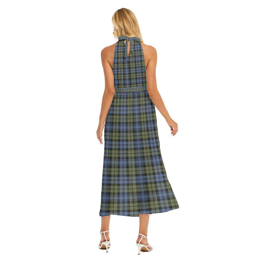 Campbell Faded Tartan Plaid Wrap Hem Belted Halter Dress