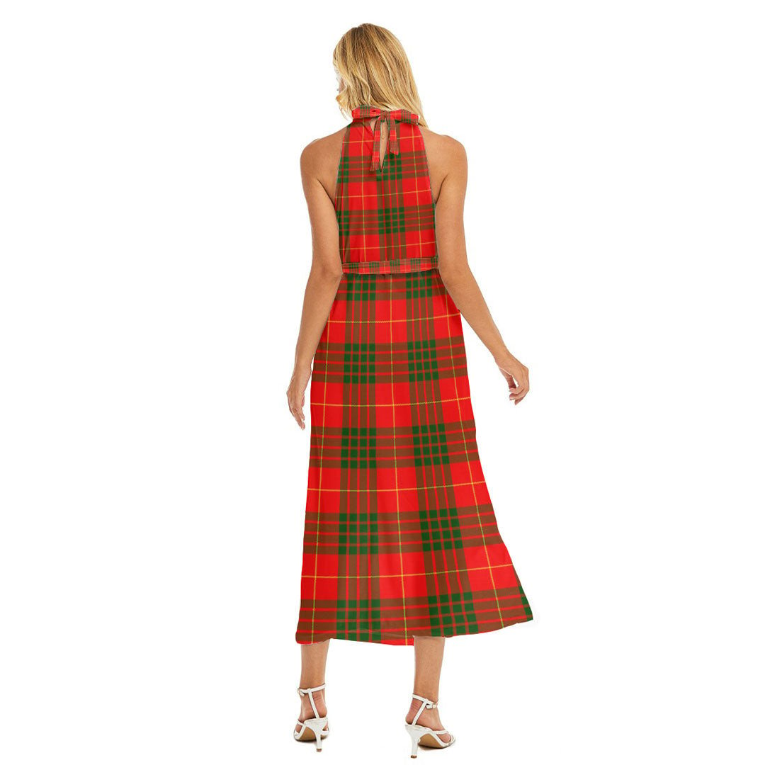 Cameron Modern Tartan Plaid Wrap Hem Belted Halter Dress