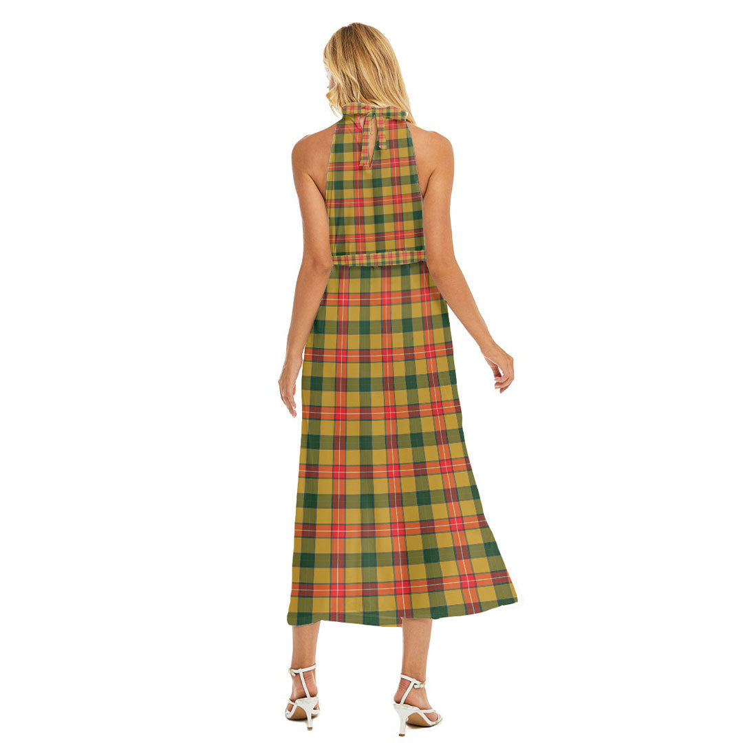 Baxter Tartan Plaid Wrap Hem Belted Halter Dress