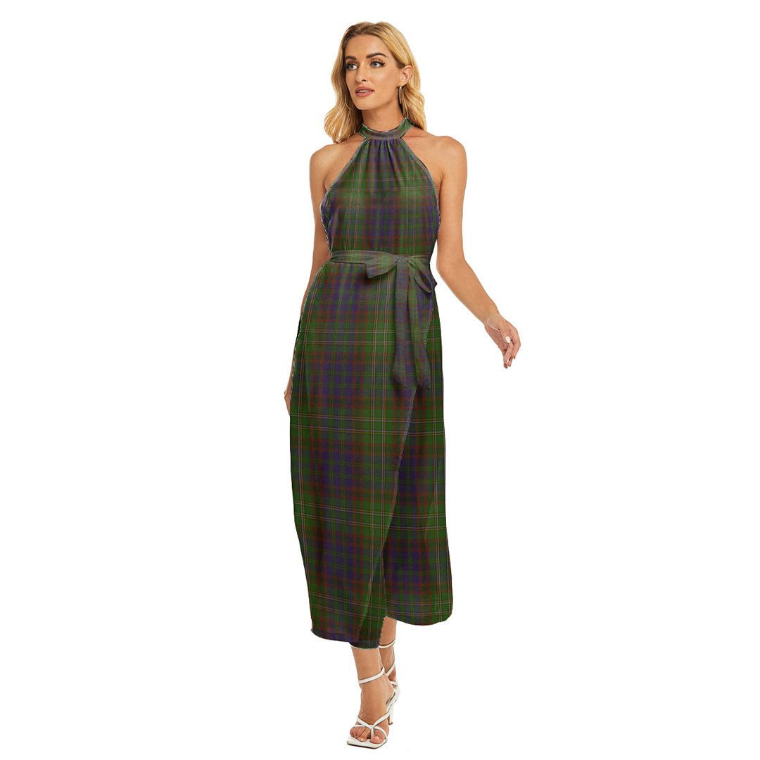 Cunningham Hunting Modern Tartan Plaid Wrap Hem Belted Halter Dress