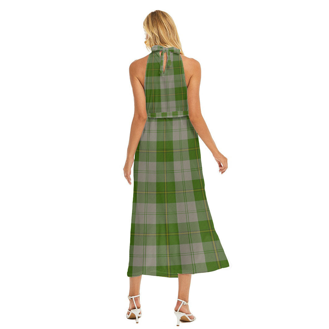 Cunningham Dress Green Dancers Tartan Plaid Wrap Hem Belted Halter Dress