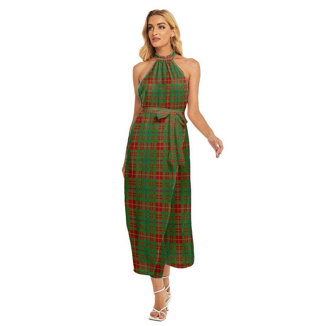 Fulton Tartan Plaid Wrap Hem Belted Halter Dress