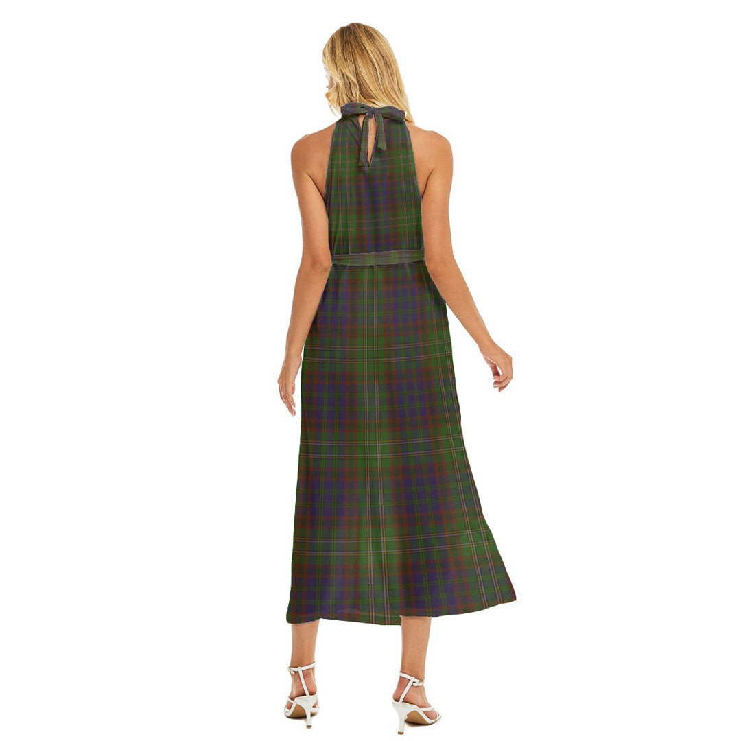 Cunningham Hunting Modern Tartan Plaid Wrap Hem Belted Halter Dress