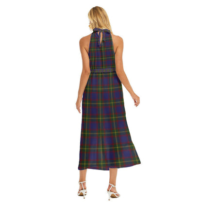 Durie Tartan Plaid Wrap Hem Belted Halter Dress