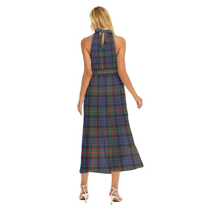 Fletcher of Dunans Tartan Plaid Wrap Hem Belted Halter Dress