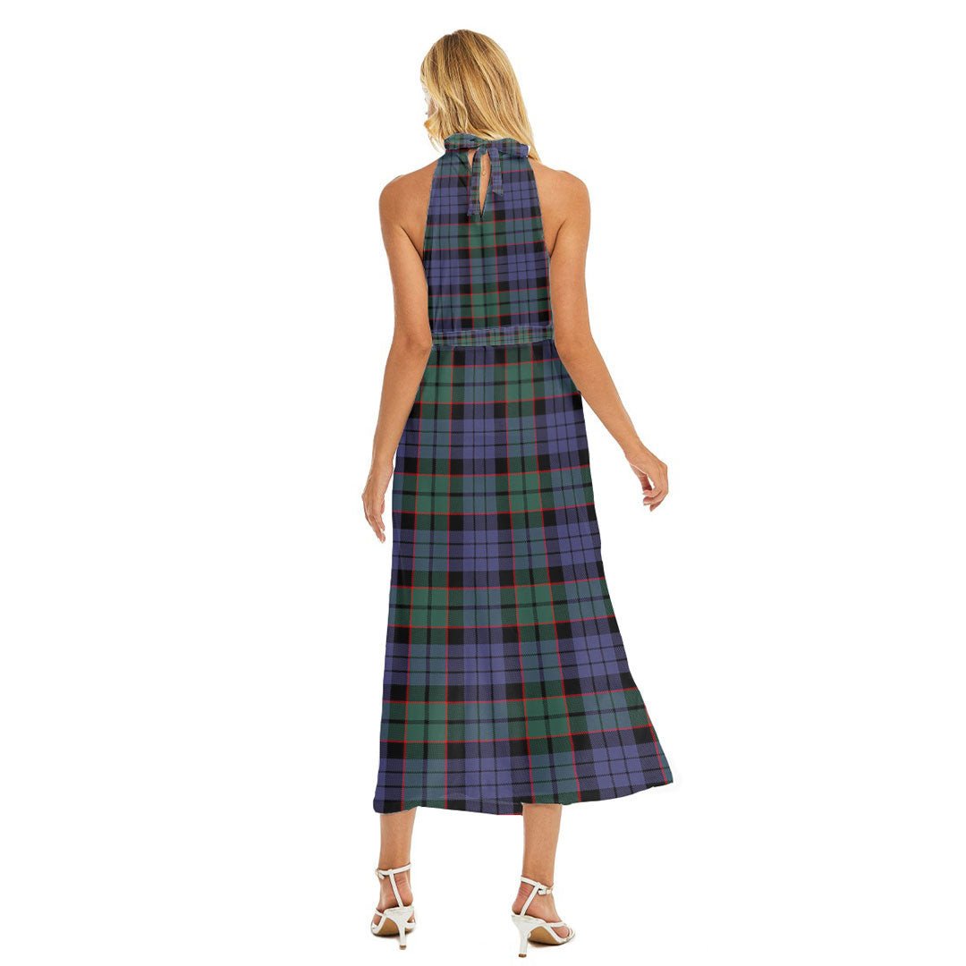 Fletcher Modern Tartan Plaid Wrap Hem Belted Halter Dress