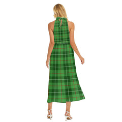 Galloway District Tartan Plaid Wrap Hem Belted Halter Dress