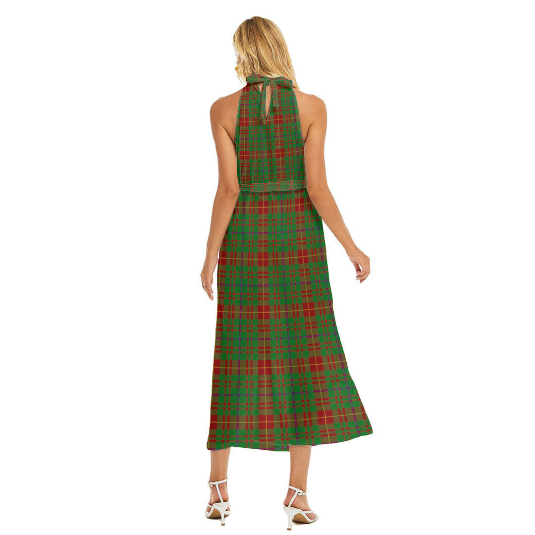 Fulton Tartan Plaid Wrap Hem Belted Halter Dress