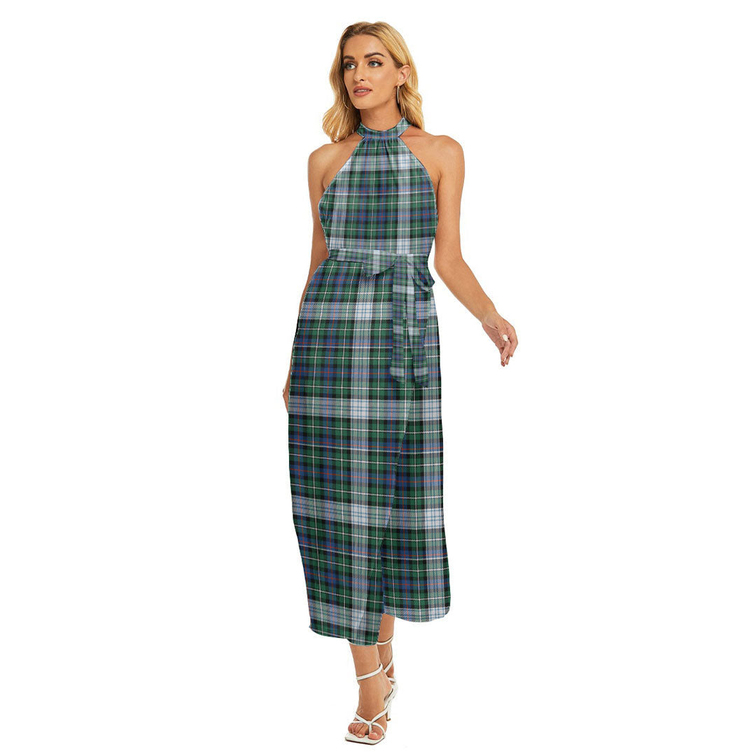 MacKenzie Dress Ancient Tartan Plaid Wrap Hem Belted Halter Dress