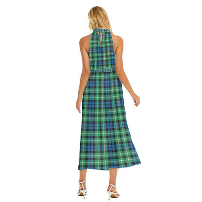 Graham of Montrose Ancient Tartan Plaid Wrap Hem Belted Halter Dress