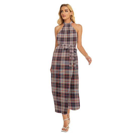 MacPherson Hunting Ancient Tartan Plaid Wrap Hem Belted Halter Dress