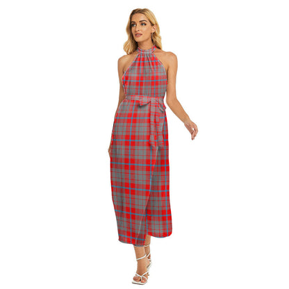 Moubray Tartan Plaid Wrap Hem Belted Halter Dress