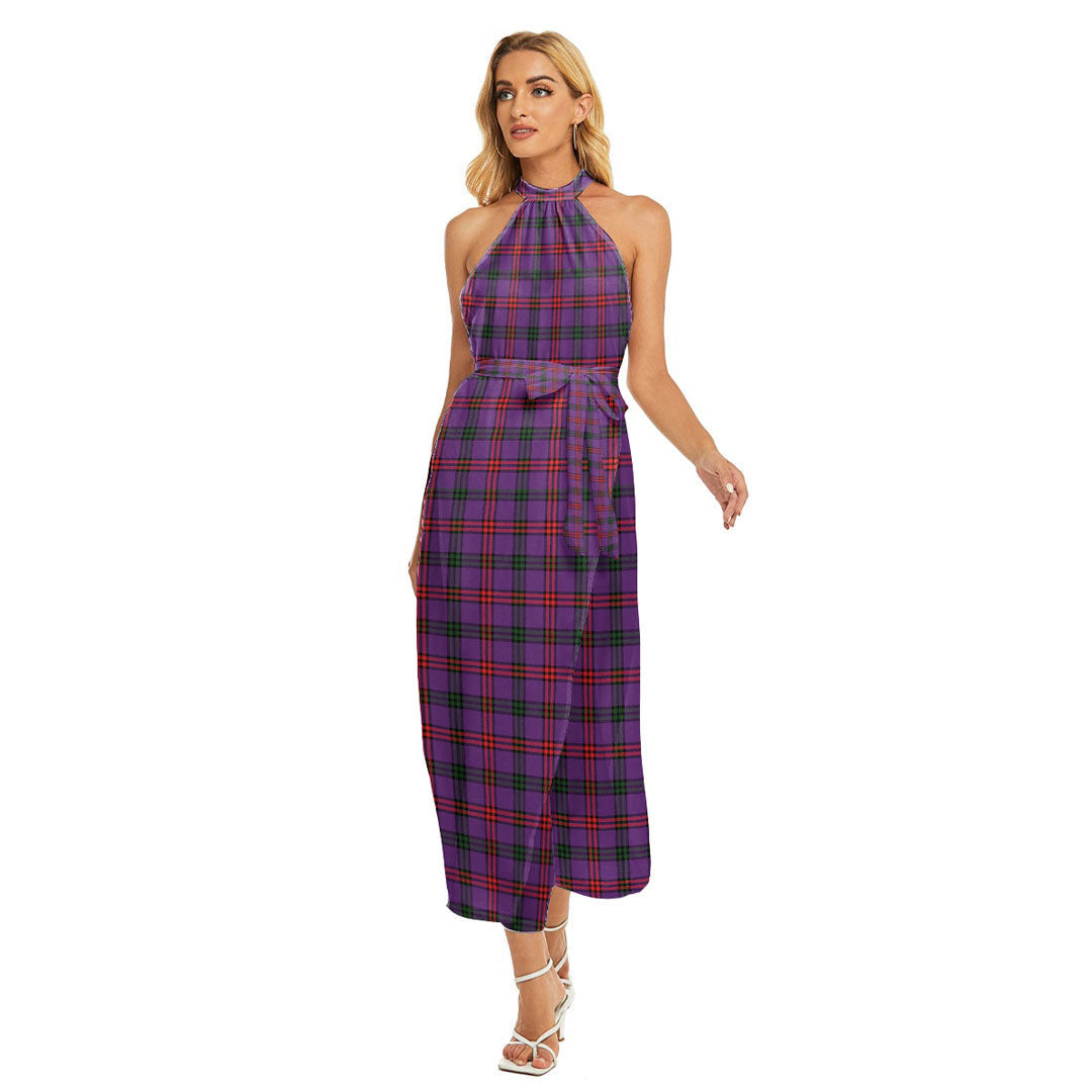 Montgomery Modern Tartan Plaid Wrap Hem Belted Halter Dress