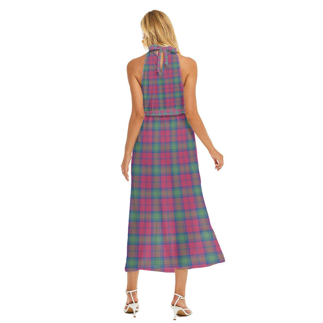 Lindsay Ancient Tartan Plaid Wrap Hem Belted Halter Dress