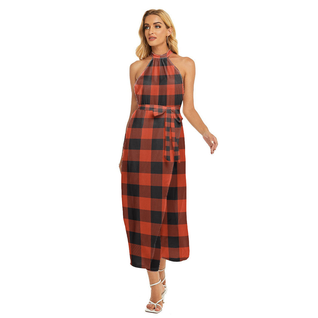 Rob Roy MacGregor Ancient Tartan Plaid Wrap Hem Belted Halter Dress