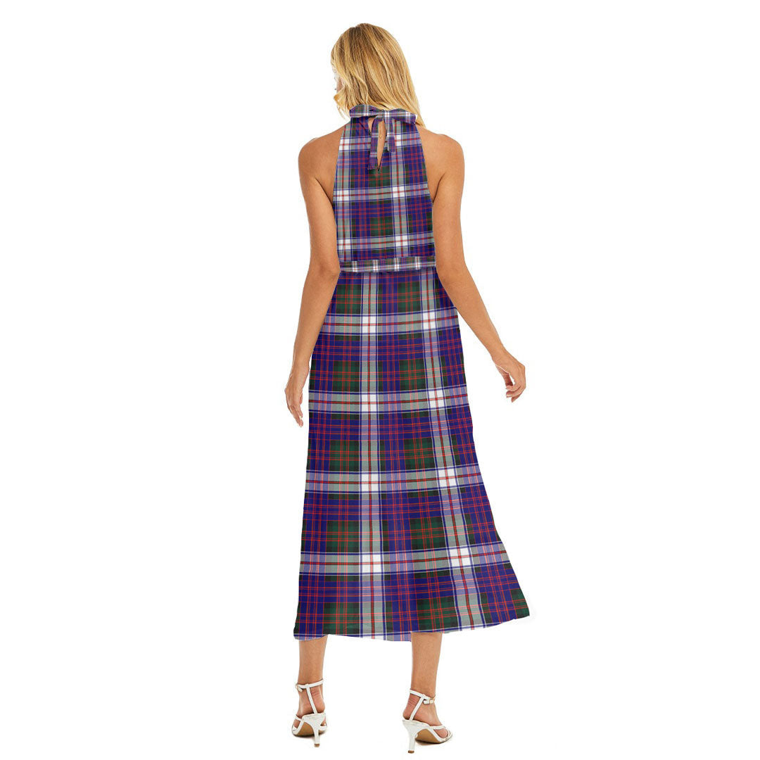 MacDonald Dress Modern Tartan Plaid Wrap Hem Belted Halter Dress