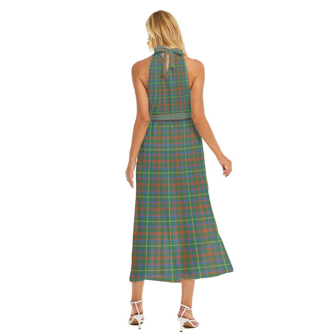 MacKintosh Hunting Ancient Tartan Plaid Wrap Hem Belted Halter Dress