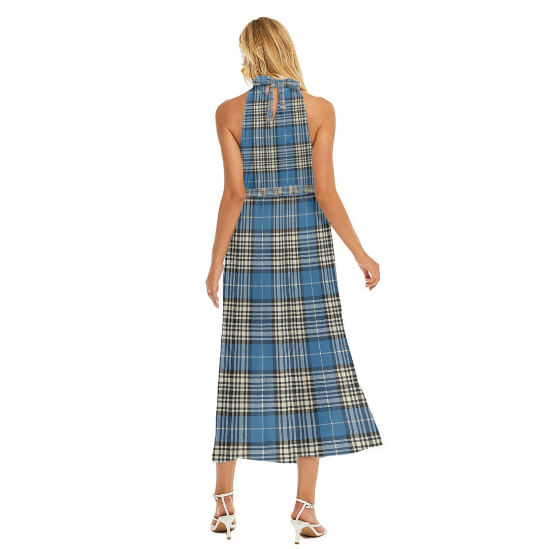 Napier Ancient Tartan Plaid Wrap Hem Belted Halter Dress