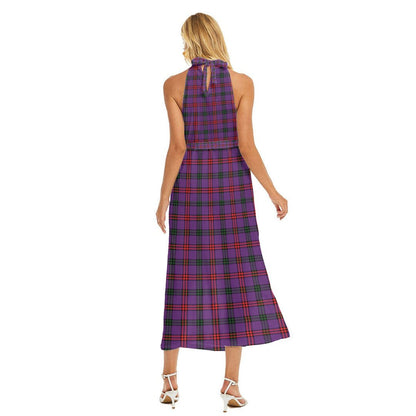 Montgomery Modern Tartan Plaid Wrap Hem Belted Halter Dress